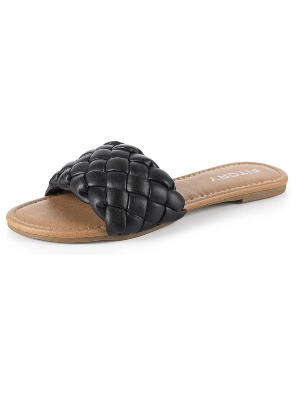FITORY Women's Flat Slide Sandals Braided Strap Open Toe Slip On Black Size 9